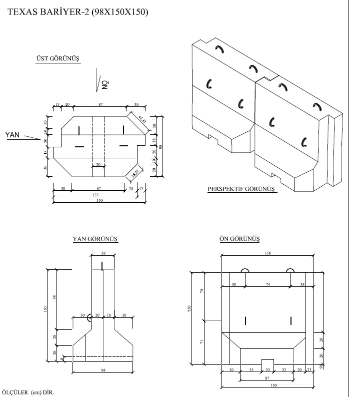 texas bariyer, texas bariyer fiyatı, 150x150x100